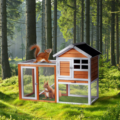 US Local House Type With Running Ladder, Orange-red, Wooden Chicken Rabbit Cage