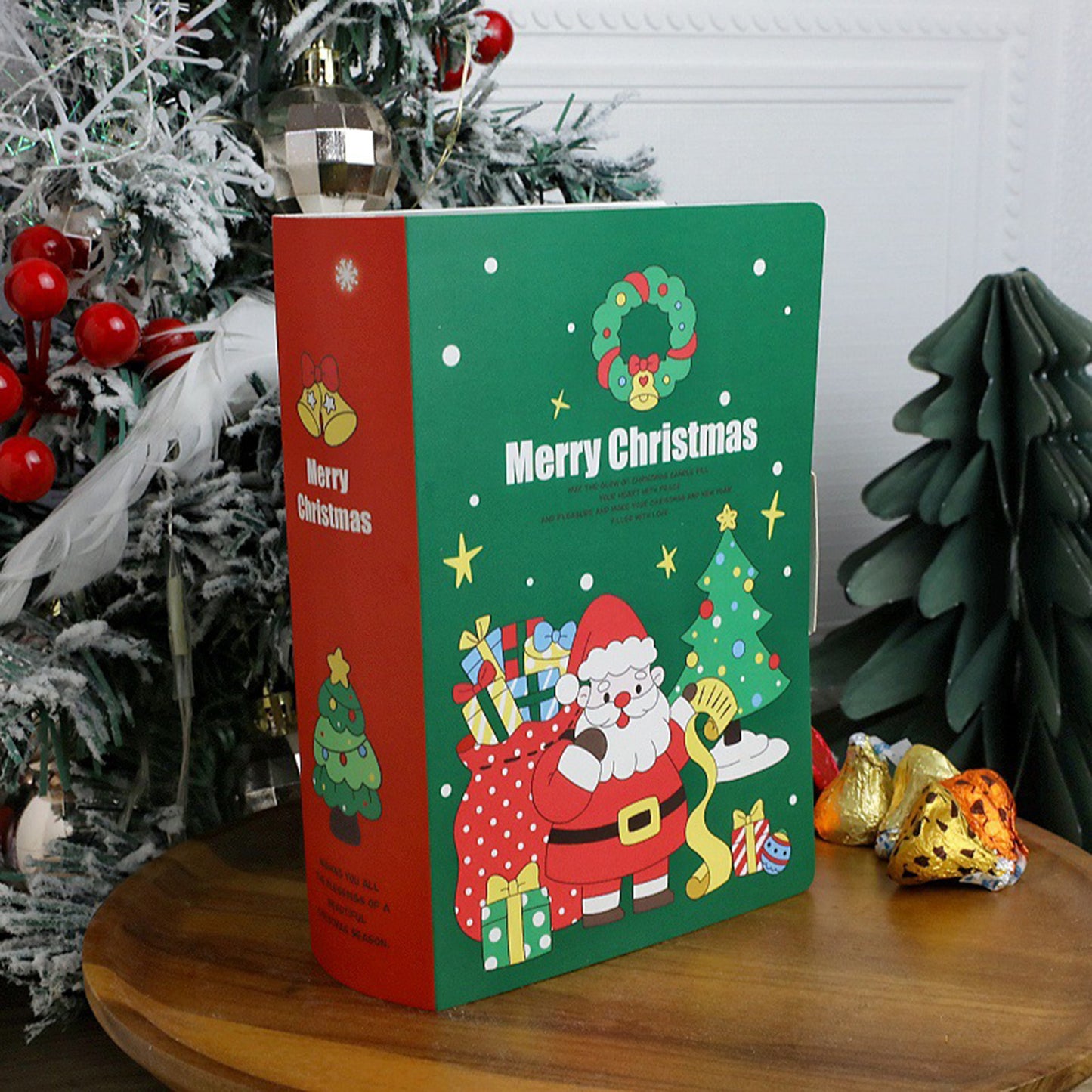 US Local 10 Pcs Christmas Treat Boxes Book Shape Cartoon Candy Box Christmas Tree Santa Bakery Gift Boxes For Christmas Birthday Wedding Party Present Decoration Supplies
