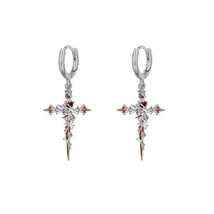Halloween Cross Thorn Rose Pendant Earrings