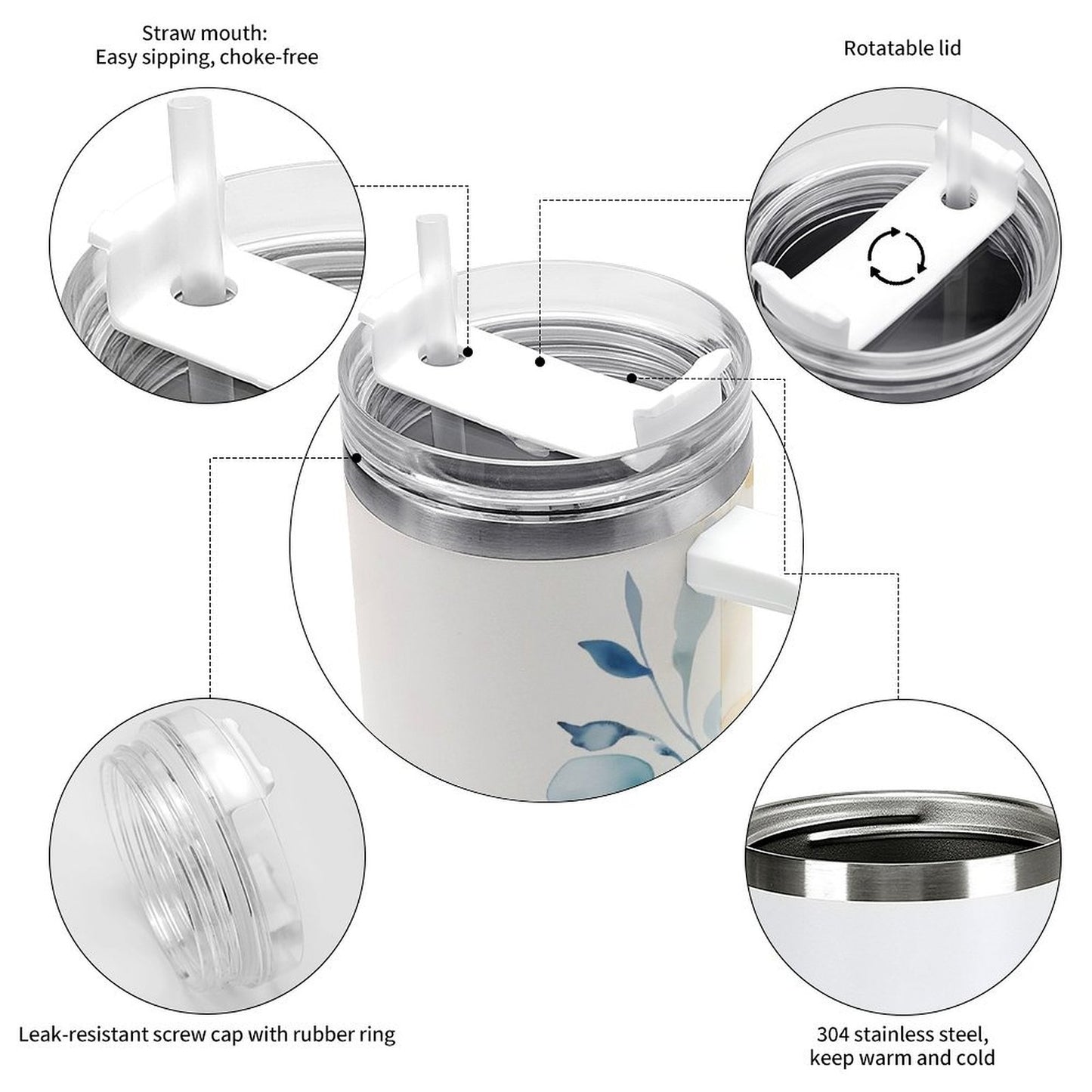 PHDT00472 POD US Local Tumbler 40 oz Large Capacity Car Cup Watercolor, Flower