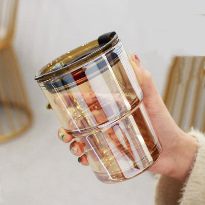 Creative Portable Bamboo Cup With Lid Straw Glass