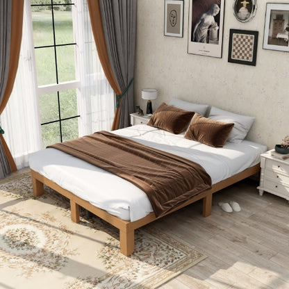 US Local Ueen Size Wood Platform Bed Frame,No Box Spring Needed,Strong Wood Slat Support, Easy Assembly