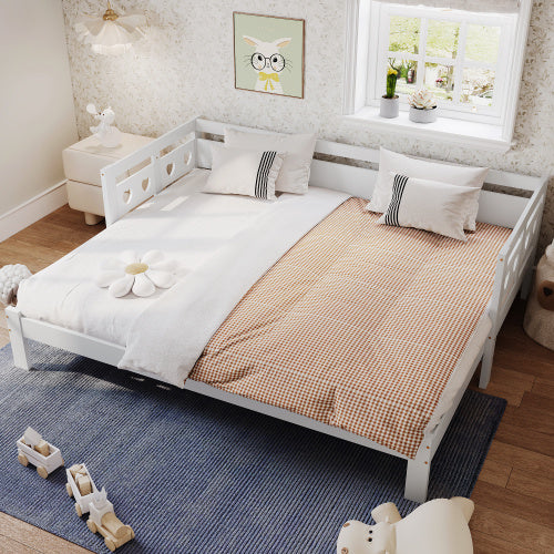UK Local Daybed Cabin Bed Wooden 3FT Single Sofa Guest Bed Sofa Bed, Pull Out Trundle Wooden Bed Heart-Shaped For Children Adults Bed For Living Room And Bedroom -90 X190 Cm -White
