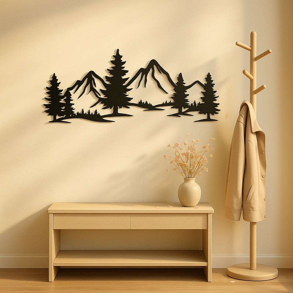 US Local Rustic Metallic Wall Art,Evergreen Forest Mountain Design,Great For Child's Room
