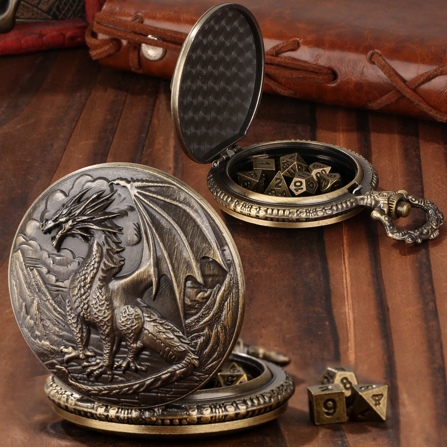 US Local Dice Set With 3D Carved Pocket Watch, Equipped With 7-piece Polyhedral Metal Dice, Role-playing Game Accessories, Men's And Women's Birthday Gifts, Christmas Gifts, Family Gathering Tabletop Games