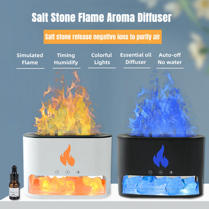 US Local New Flame Humidifier Aromatherapy Machine Crystal Salt Stone Colorful Atmosphere Lamp Flame 3d Simulation Flame Humidifier Household Essential