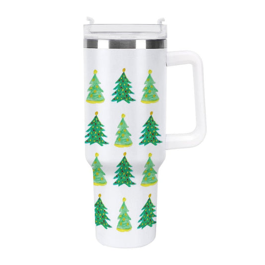 POD US Local Tumbler 40oz Large Capacity Car Cup Christmas Tree, Hand Painted, Green Style