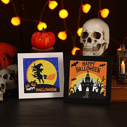 US Local Halloween Diamond Painting, 4-piece Full Diamond Painting Kit, Halloween Witch, Pumpkin, And Bat DIY Diamond Crafts Gift, Suitable For Family Wall Decoration For Adults And Children - Banned For Sale
