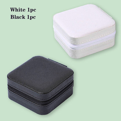 US Local 2pcs Portable Leather Jewelry Storage Boxes, Mini PU Jewelry Storage Boxes, Travel Jewelry Organizer Case, Black, White And Blue Jewelry Storage Boxes