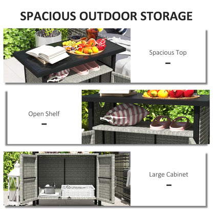 US Local Outdoor Pool Towel Storage Cabinet Organizer, Outdoor Bar Table With Shelf And Cabinet, Pool Towel Holder Pool Valet With Weather-Resistant PE Rattan And Steel Frame, Gray