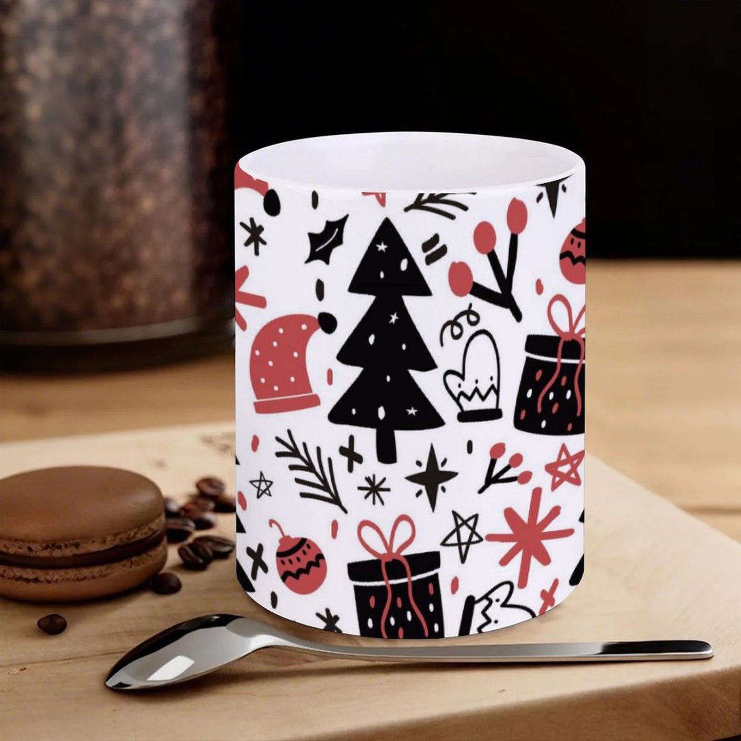 POD US Local White mug with full print, Christmas Hat, Tree 0021