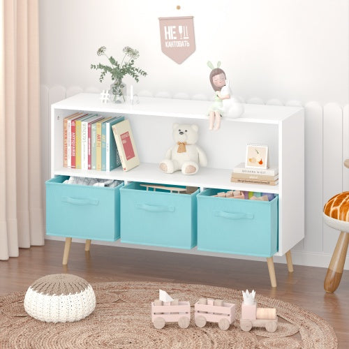 US Local Fiberboard Children's Bookshelf With Foldable Fabric Drawers