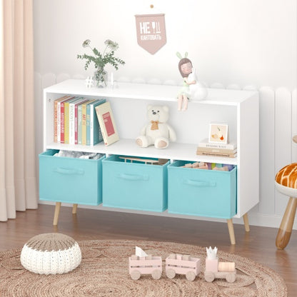 US Local Fiberboard Children's Bookshelf With Foldable Fabric Drawers