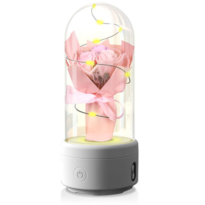 US Local Creative 2 In 1 Bouquet LED Light And Bluetooth-compatible Speaker Mother's Day Gift Rose Luminous Night Light Ornament In Glass Cover