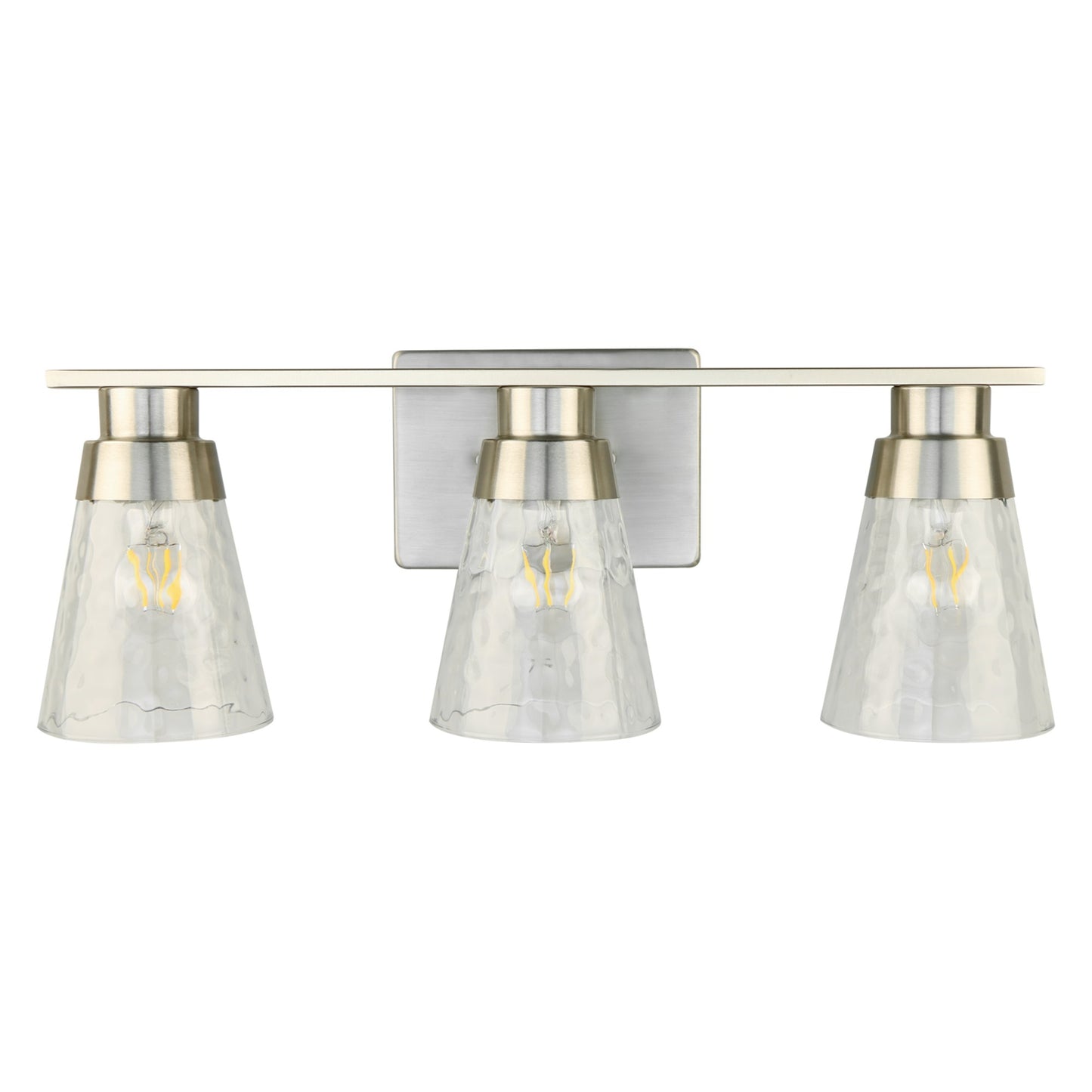 US Local 3 Light Brushed Nickel Bathroom Vanity Light Fixtures With Clear Hammered Glass Shade, 22 Inch Bathroom Lighting Fixtures Over Mirror, For Bathroom Shower Toilet