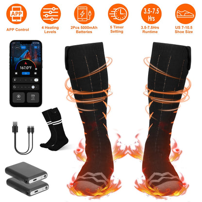 US Local 2 Types Options -- 1 Pair Of Heated Socks For Men Women Electric Heating Socks With APP Control 5000mAh Battery Rechargeable Thermal Socks Winter Warm Socks For Skiing Hiking Camping Hunting
