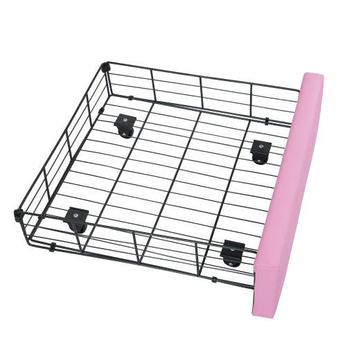 US Local Twin Size Upholstered Bed Frame With LED Lights, Modern Upholstered Princess Bed With Crown Headboard, A Drawer