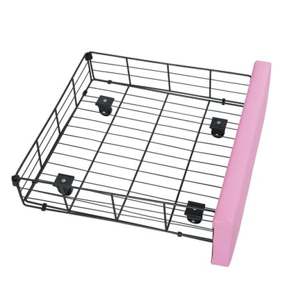 US Local Twin Size Upholstered Bed Frame With LED Lights, Modern Upholstered Princess Bed With Crown Headboard, A Drawer