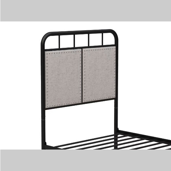 US Local Double-size Linen Upholstered Platform Metal Bed Frame