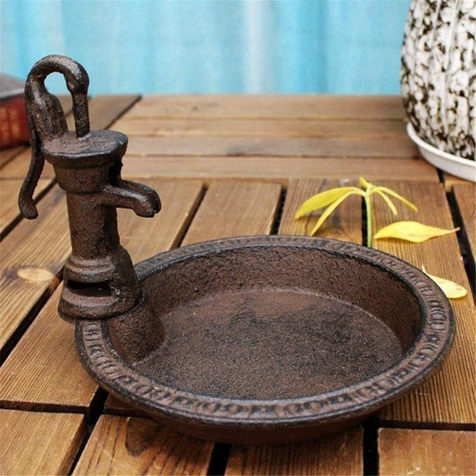 US Local 1pcs Rustic Style Cast Iron Vintage Water Pump Round Bird Feeder Outdoor Garden Balcony Decorative Water Feeder And Family Table Storage Tray Valentine's Day Easter Birthday Gift For Bird Lovers