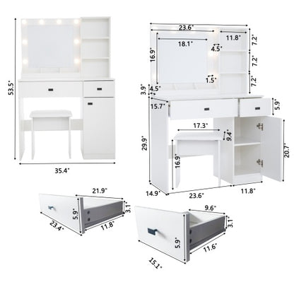 US Local Vanity Desk With Lights, Vanity Set With Mirror, Makeup Vanity Desk With Large Drawers  Three Level Storage Dreeser, VanitysVanities With 3 Lights Brightness Adjustable For Bedroom, White