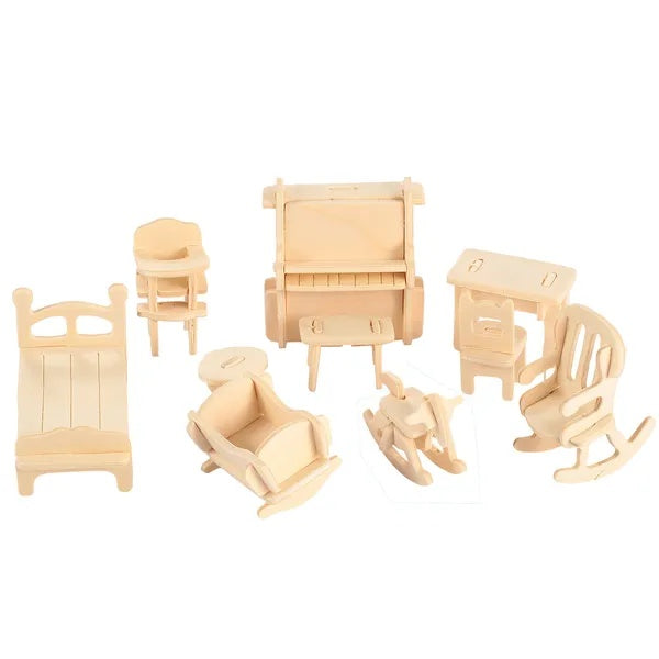 US Local 3D Wooden Dollhouse Furniture Puzzles DIY Miniature Furniture Models Set