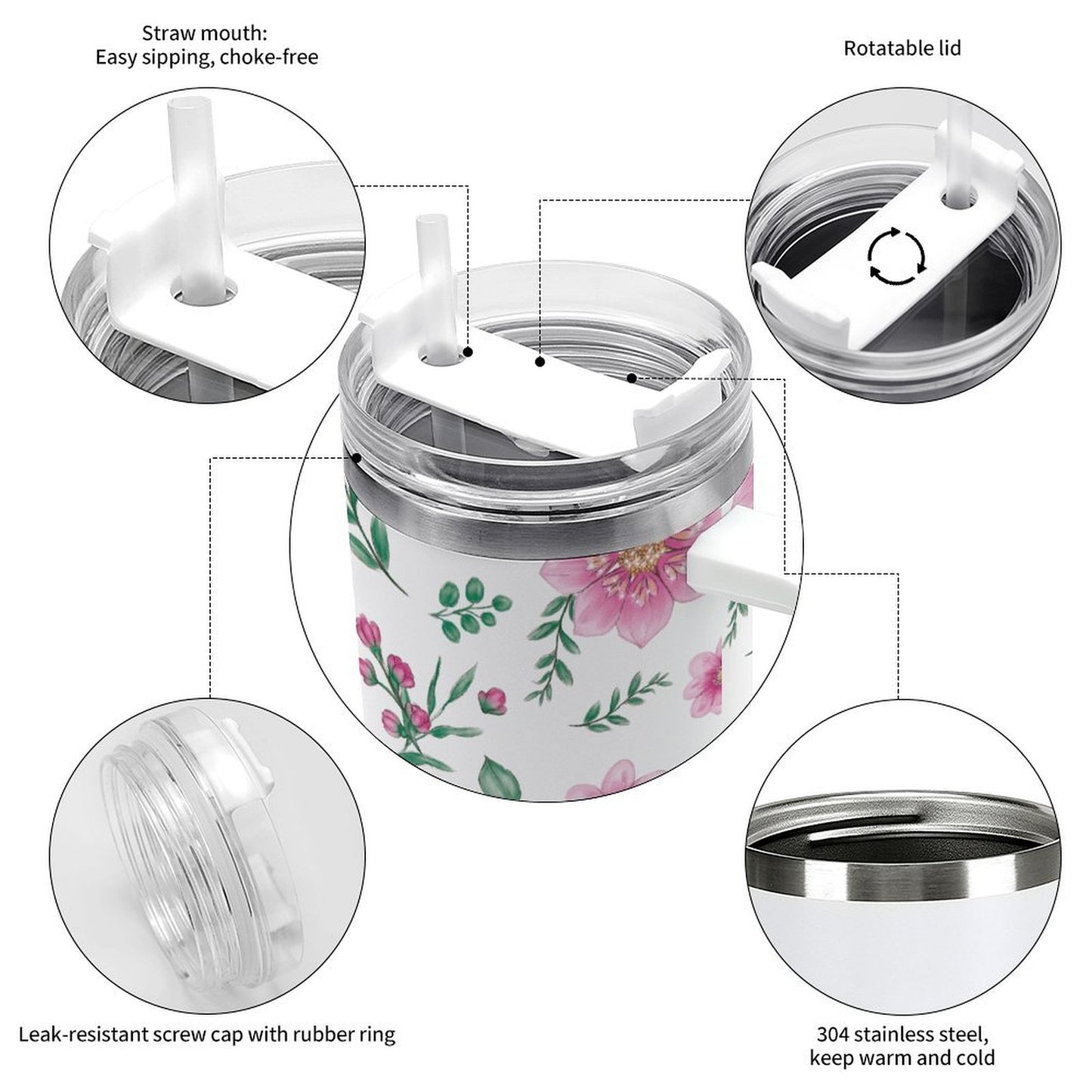 PHDT00122 POD US Local Tumbler 40 oz Large Capacity Car Cup Flowers