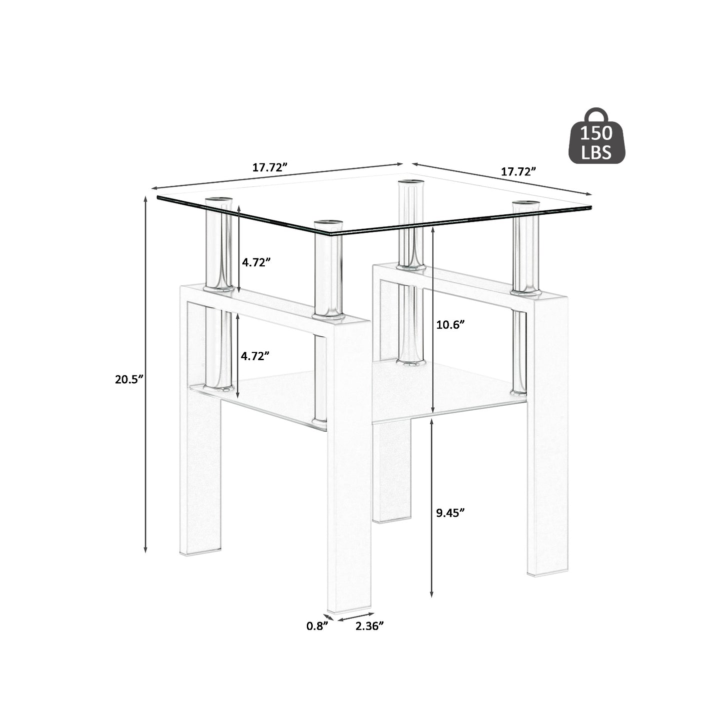 US Local 2-Pc Modern Tempered Glass Coffee Tea End Tables For Living Room