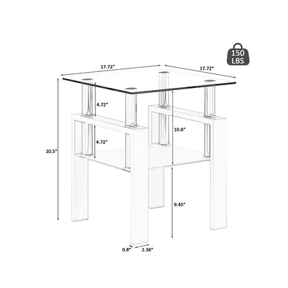 US Local 2-Pc Modern Tempered Glass Coffee Tea End Tables For Living Room