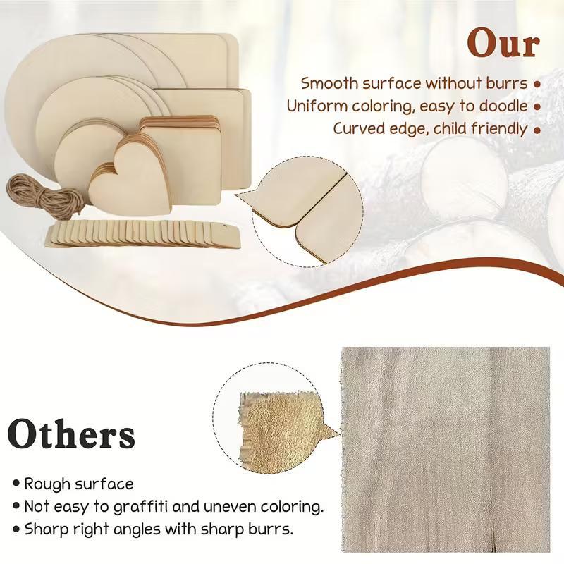 US Local 65-piece Unfinished Wooden Set, Craft Materials, Mixed-shape Wood Chips, Blank Decorative Plaques, Wooden Plaques For Drawing And Writing.