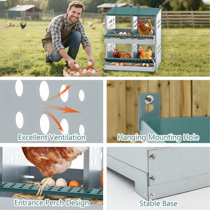 US Local 4 Compartment Chicken Nesting Boxes, Metal Nesting Boxes Wall Mount Chicken Egg Laying Box For Different Chicken Breeds