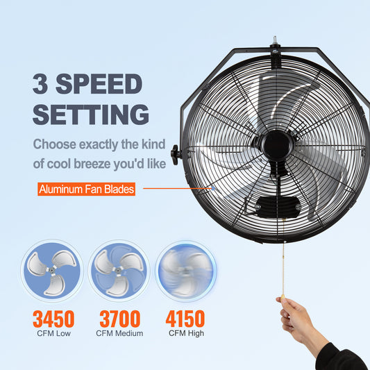 US Local VEVOR Wall Mount Fan, 18 Inch, 3-speed High Velocity Max. 4150 CFM, Waterproof Industrial Wall Fan, Commercial Or Residential For Warehouse, Greenhouse, Workshop, Patio, Black, ETL Listed