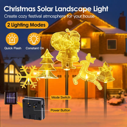 US Local 1 Set Of 5Pcs Mixed Christmas Decoration Light Solar Stake Light Waterproof Reindeer Snowflake Bell Christmas Tree Santa Claus Light Outdoor Landscape Light
