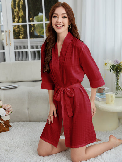 US Local Lightweight Herringbone Knit Bathrobe, Spa And Bridesmaid Dress-style Nightgown Sets, Suitable For Women - Dries Quickly And Is Soft And Comfortable