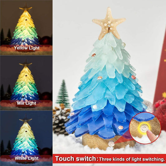 US Local Handcrafted Mini Sea Glass Christmas Tree With LED Lights Small Sea Glass Tree For Christmas Party Table Decoration Ornament