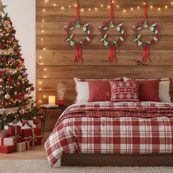 US Local 3PCS Set Christmas Door Wreath With Pine Cones & Greenery 13 Red Berry Holly Wreath For Holiday Home Decor FBA Shipment