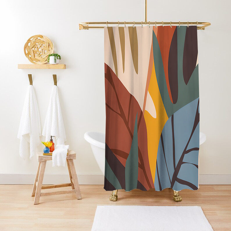 Bathroom Fashion Green Plant Print Waterproof Anti-mildew Shower Curtain