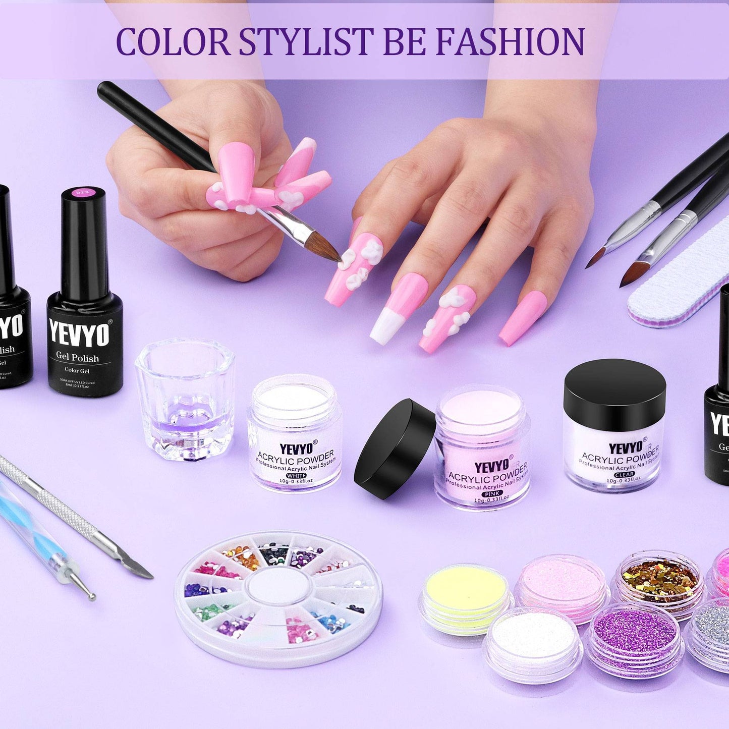 US Local Acrylic Nail Kit W UV Light,w 24 Glitter Colors Acrylic Powder Monomer Liquid