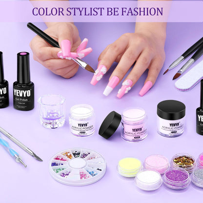 US Local Acrylic Nail Kit W UV Light,w 24 Glitter Colors Acrylic Powder Monomer Liquid
