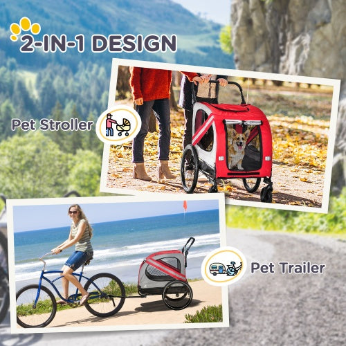 US Local Aosom 2-in-1 Pet Bike Trailer For Small Dogs, Road-Visibility Bicycle Stroller, Weather-Strong Bike Wagon Trailer Sidecar Attachment, Red