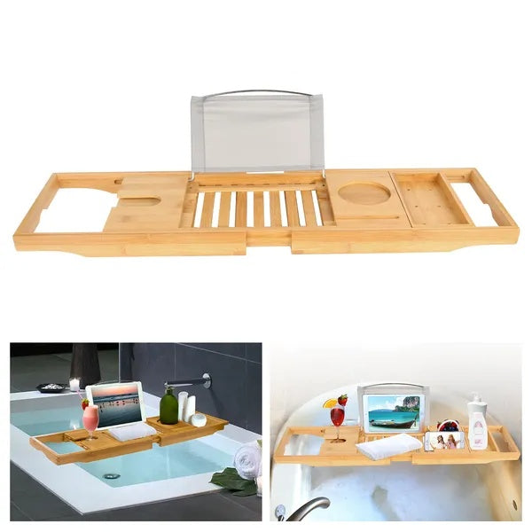 US Local Bathtub Caddy Tray Crafted Bamboo Bath Tray Table Extendable Reading Rack Tablet Phone Holder For Valentines'S Day
