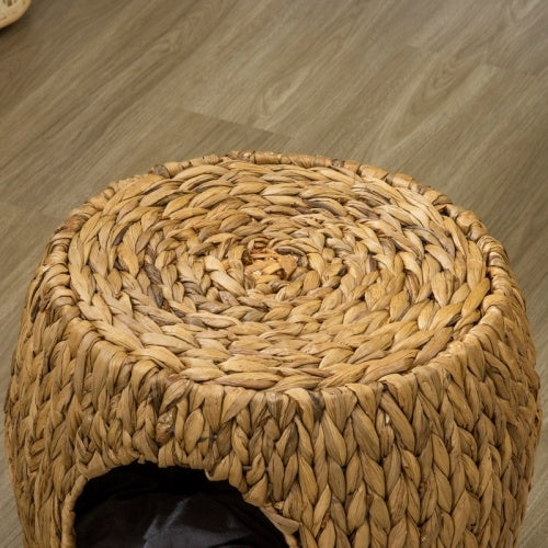 UK Local PawHut Wicker Cat Bed Cat House Stool With Washable Cushion, 44 X 43 X 41cm