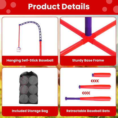 US Local 1Set 3 In 1 Baseball Toy Set For 3 To 5Years Old Kids And Toddlers Includes Tee Ball Stand Hanging Tee Automatic Ball Launcher With Adjustable Height For Indoor Outdoor Play Perfect Gift