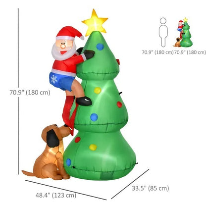 5.9ft Inflatable Christmas Tree, Santa Claus, Dog, LED Lights, Indoor, Outdoor, Home, Garden, Lawn, Decoration