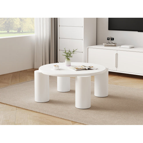 UK Local White Round Coffee Table,Wooden Painted Coffee Table,Tea Table, Cute Wooden Modern Center Table With 4 Legs For Bedroom Apartment, Living Room, Farmhouse