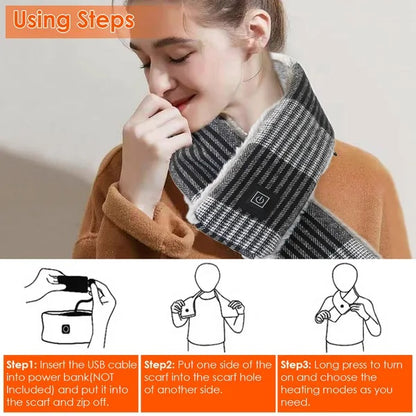 US Local Electric Heated Scarf USB Heating Neck Wrap Unisex Winter Heated