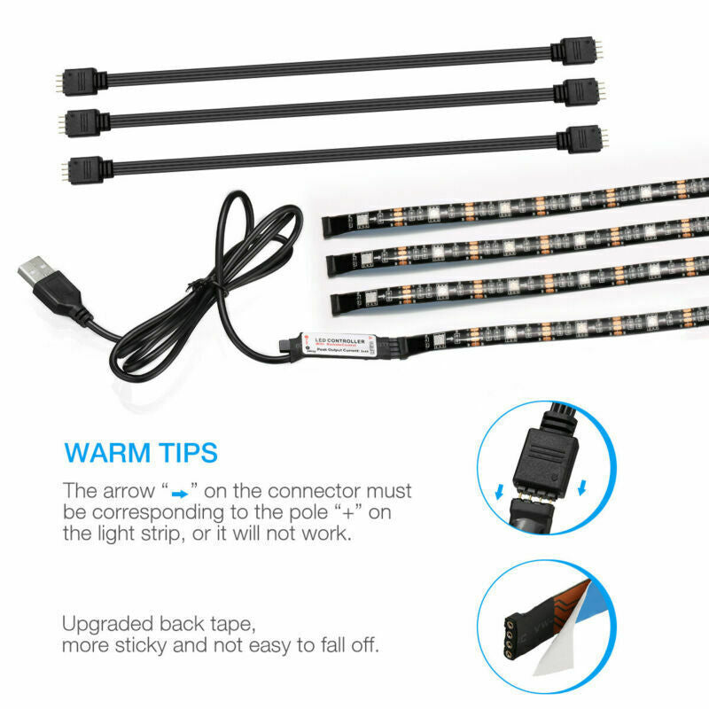 US Local 4x50CM USB 5V RGB LED Strip  Background Light  Remote Kit For TV Computer Lamp