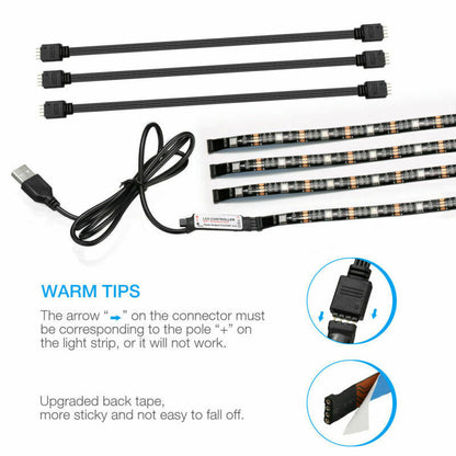 US Local 4x50CM USB 5V RGB LED Strip  Background Light  Remote Kit For TV Computer Lamp