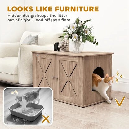 US Local Hidden Cat Litter Box Enclosure With Ventilated Door, Cat Hole, Cat Washroom, Indoor Cat House, Walnut