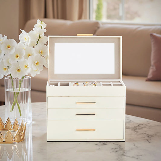 US Local Top Visible Storage With 2-drawer White Cabinet And Pink Velvet Jewelry Box